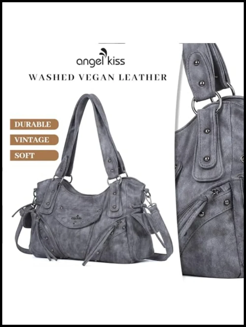 Retro Washed Vegan Leather Hobo Bag Women Large Satchel Crossbody Purse Handbag